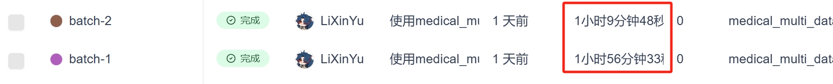 batch不同的时候训练时长对比